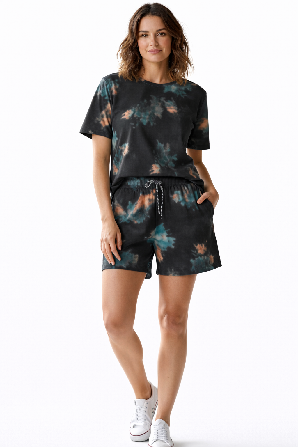 Two-Piece Tie-Dye Beach Set, T-Shirt and Shorts, Swimwear Swim Costume Two Piece Tshirt Shorts Swimming Suit for Women