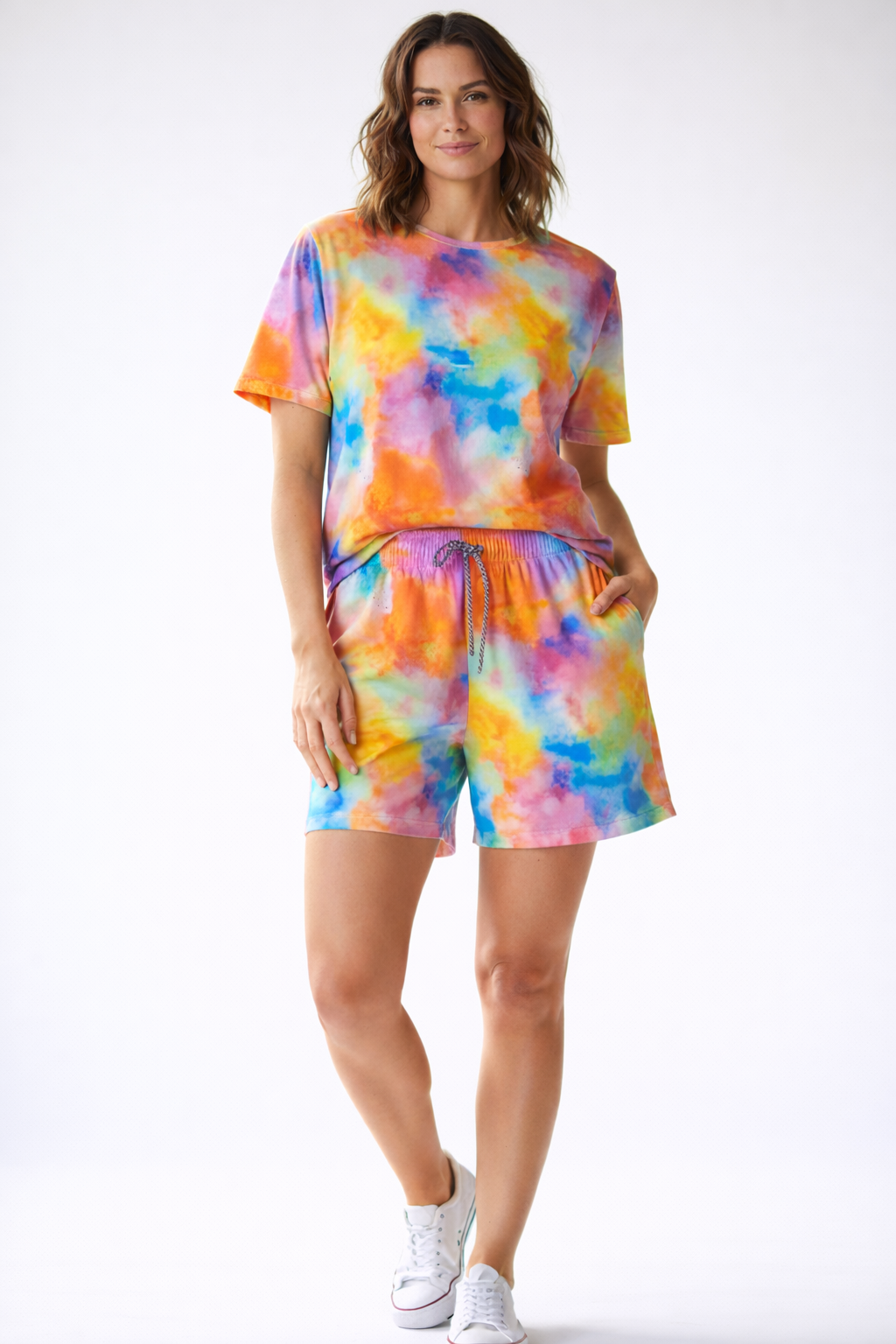 Two-Piece Tie-Dye Beach Set, T-Shirt and Shorts, Swimwear Swim Costume Two Piece Tshirt Shorts Swimming Suit for Women