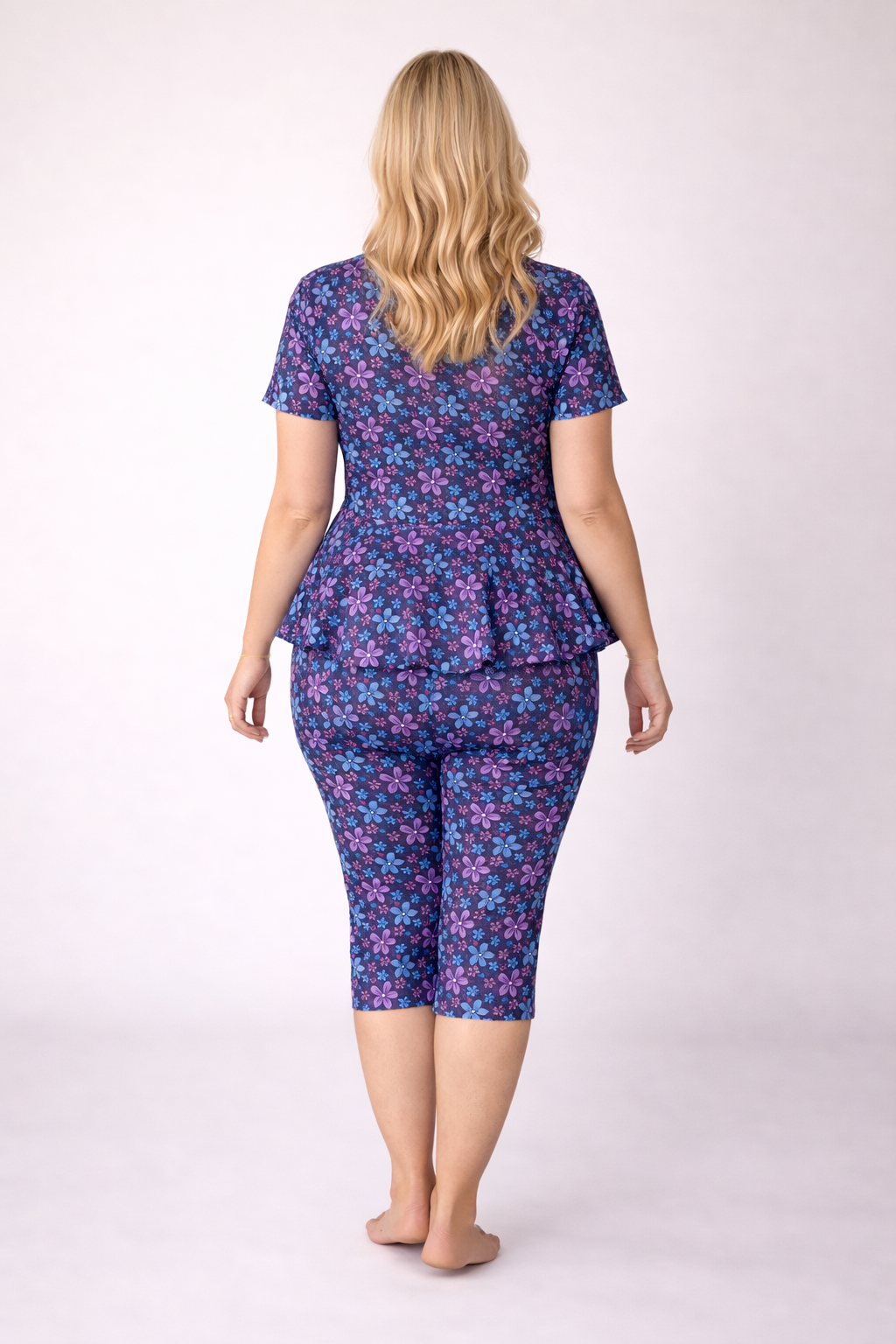 PINZY Women Two PIS Swimming Suit Printed Frock Style top with Same Printed Capri for Swimming, waterpark, Water Sports